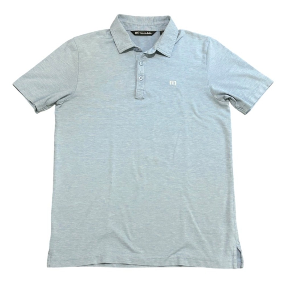 TravisMathew Mens Short Sleeve Golf Polo Shirt Light Blue Heathered Size S